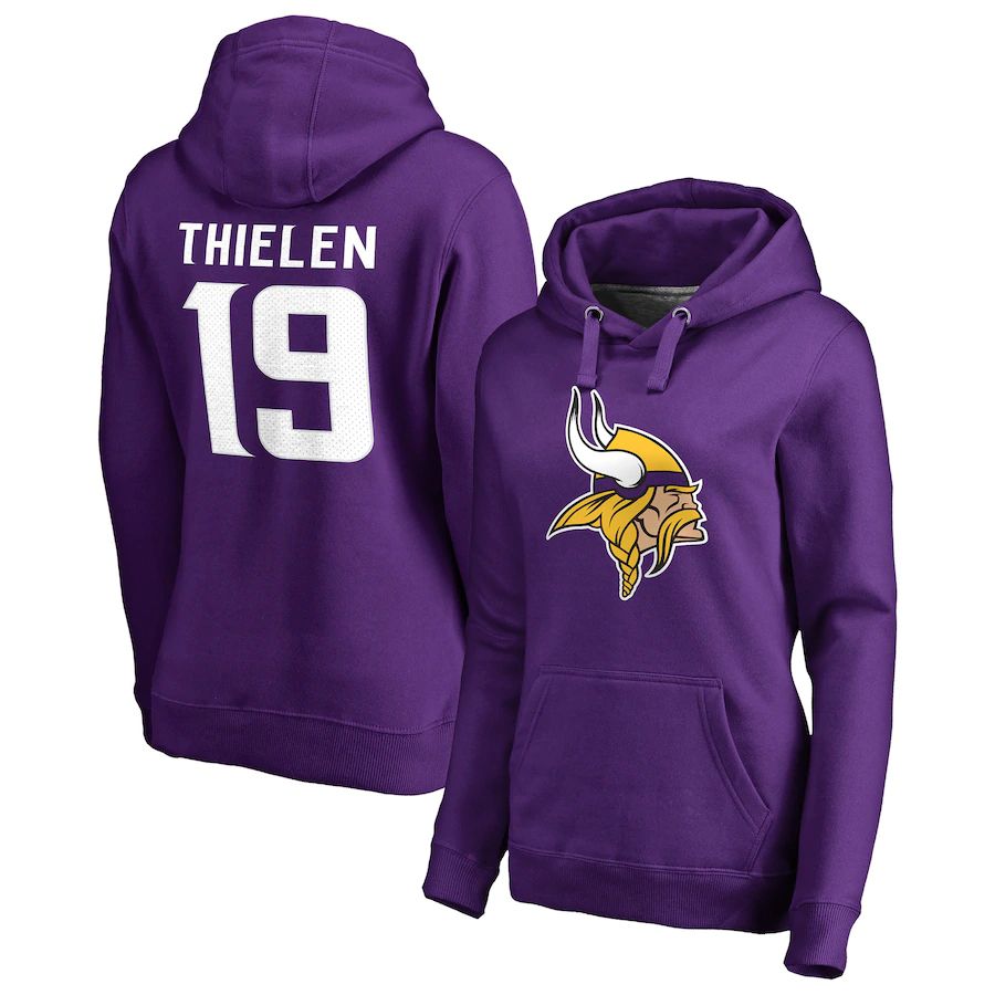 Women Minnesota Vikings 19 Adam Thielen NFL Pro Line by Fanatics Branded Purple Player Icon Name & Number Pullover Hoodie